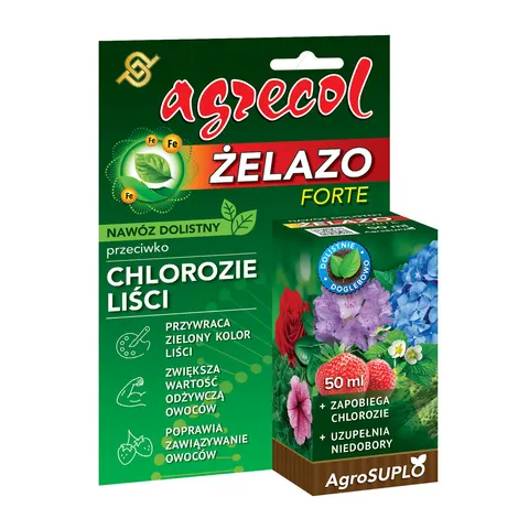 Żelazo Forte 50ml AGRECOL nawóz dolistny przeciwko chlorozie liści, przywraca zielony kolor, poprawia zawiązywanie owoców