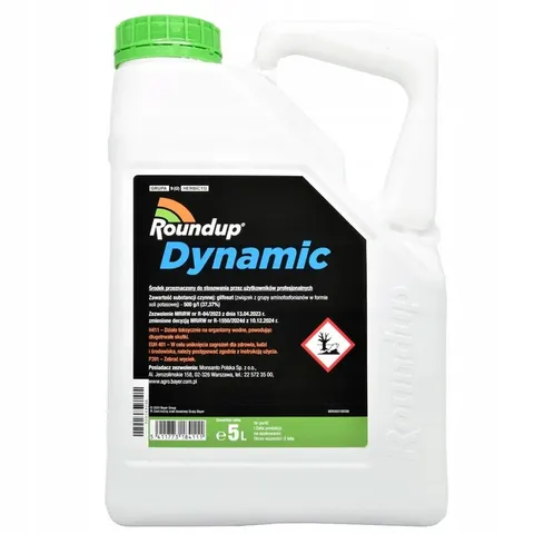 Roundup Dynamic 500SL 5L BAYER herbicyd totalny, najmocniejsze stężenie, niszczy wszystkie chwasty, glifosat, perz, chwasty wieloletnie