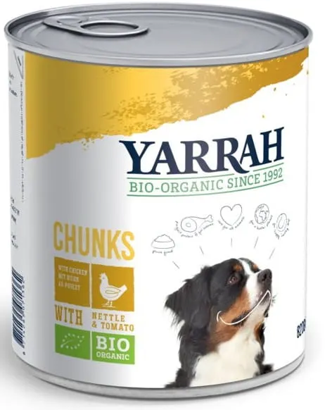 Mokra Karma dla Psa z Kurczaka, Pokrzywy i Pomidorem BIO 820 g Yarrah