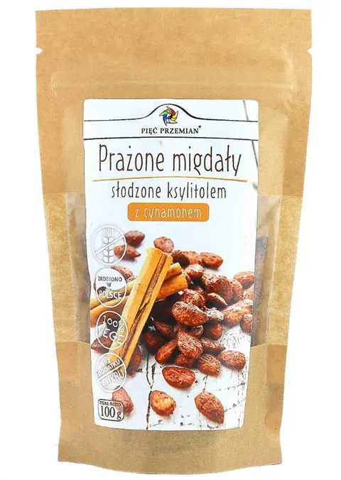 Prażone Migdały z Cynamonem Słodzone Ksylitolem 100 g Pięć Przemian