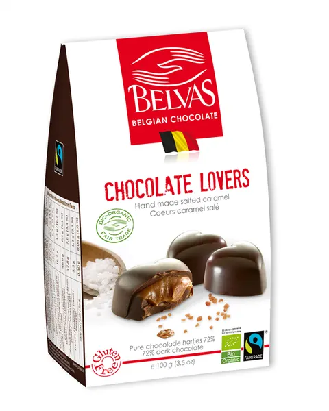 Belgijskie Czekoladki Serca z Karmelem i Solą BIO 100 g Belvas