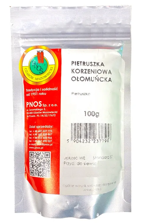 Pietruszka korzeniowa Ołomuńcka 100g PNOS odmiana późna, bardzo plenna, miąższ aromatyczny, biało-kremowy, ścisły
