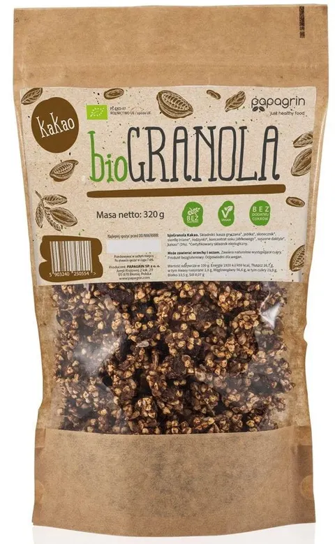 Granola z Kakao Bezglutenowa BIO 320 g Papagrin