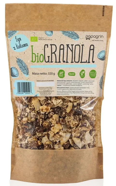 Granola Figa z Kokosem BIO 320 g Papagrin