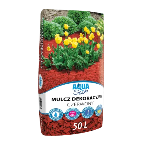 Mulcz dekoracyjny czerwony – zrębki drewniane Aqua Save 50 l (paleta 48 szt.)