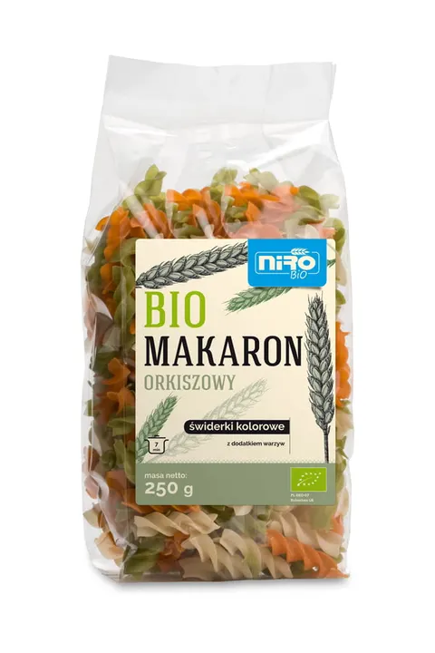 Makaron Orkiszowy Trójkolorowy Świderki BIO 250 g Niro