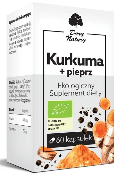 Kurkuma z Pieprzem 555 mg, 60 Kapsułek BIO Dary Natury
