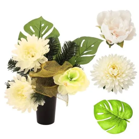 Kompozycja nagrobna 2 chryzantemy 1 peonia 60 × 48 × 75 cm kremowa