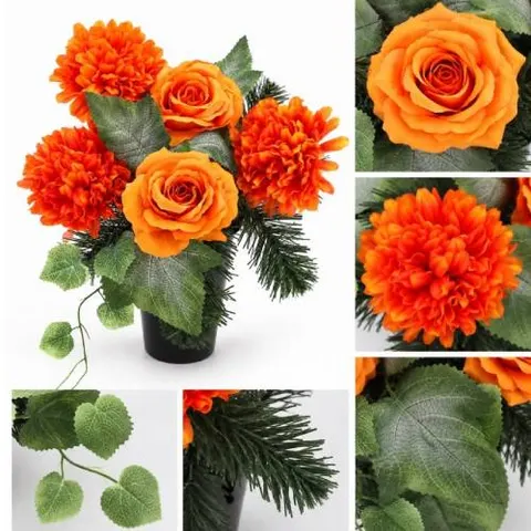 Kompozycja nagrobna w wazonie 3 chryzantemy 2 róże 30 × 45 × 26 cm herbaciana