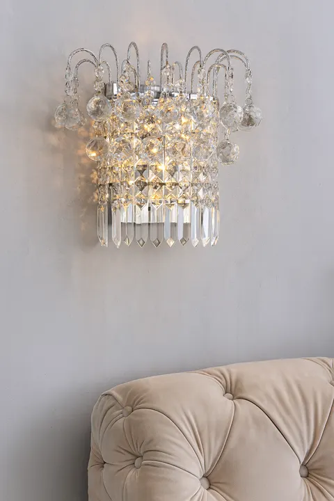 Kinkiet kryształowy LUCINDA 2 chrom 2xE27 lampa ścienna Glamour