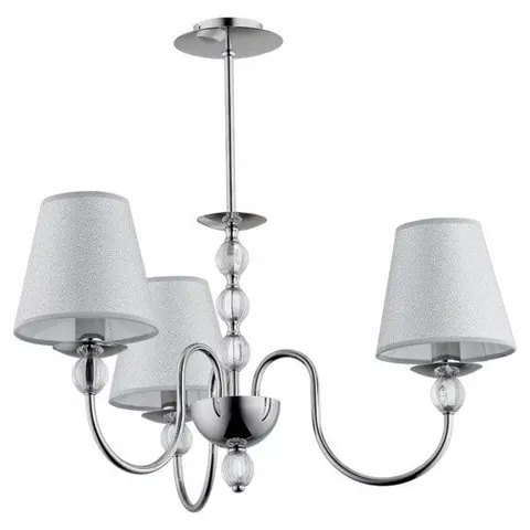 Lampa wisząca chromowana srebrne abażury i szklane ozdobne elementy na stelażu Emmanuelle Alfa 16713 3xE14 54cm x 52cm