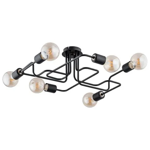 Lampa sufitowa industrialna czarna prostokątny układ ramion odsłonięte oprawki na żarówki Hook Alfa 24746 6xE27 22cm x 53cm x 63cm