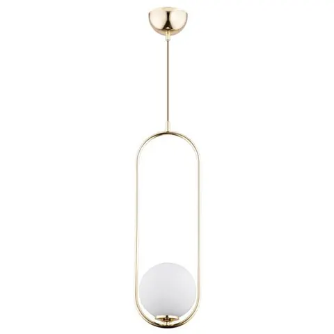 Lampa Wisząca pojedyncza szklany klosz kula Alfa 60697 Noval E14 17cm x 80cm złoty biały