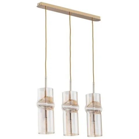 Lampa wisząca nad stół złota podłużna bursztynowe nowoczesne szklane klosze tuby Kapris Gold Alfa 61016 3xE27 75cm x 52cm