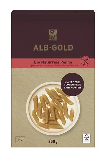 Makaron Ryżowy Razowy Penne Bezglutenowy BIO 250 g Alb Gold