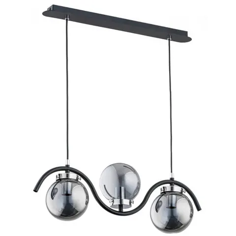 Lampa wisząca nad wyspę czarna falowany metalowy stelaż i dymione klosze szklane kule Korda Chrom Alfa 62152 3xE14 90cm x 60cm
