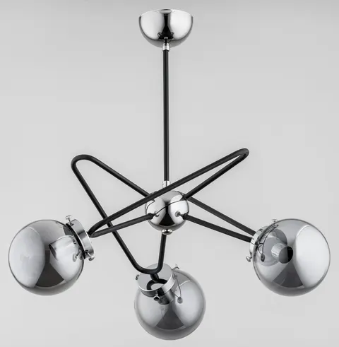 Lampa sufitowa gwiazda czarna chrom szklane dymione klosze kule Galaxy Alfa 27703 3xE14 56cm x 53cm