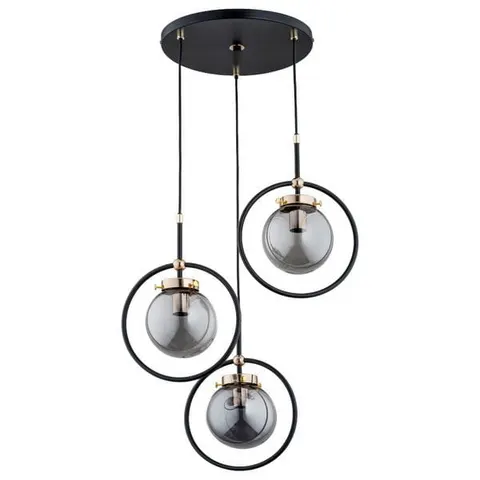 Nowoczesna lampa wisząca czarno złota dymione szklane klosze kule i okrągła płaska podsufitka Akira Alfa 62175 3xE14 90cm x 40cm