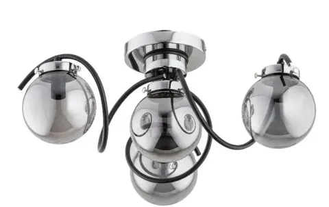 Lampa sufitowa plafon chromowany z czarnym kręconym stelażem szklane dymione klosze kule Kretka Chrom Alfa 28414 4xE14 23cm x 52cm