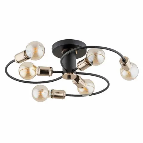 Nowoczesna płaska lampa sufitowa czarno złota bez kloszy dekoracyjnie zawinięty stelaż Samba Alfa 28426 6xE27 16cm x 51cm