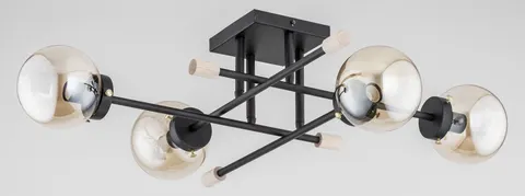 Lampa sufitowa żyrandol Alfa 25364 Transfer Max 4xE14 60x85x21cm czarny klosze bursztynowe