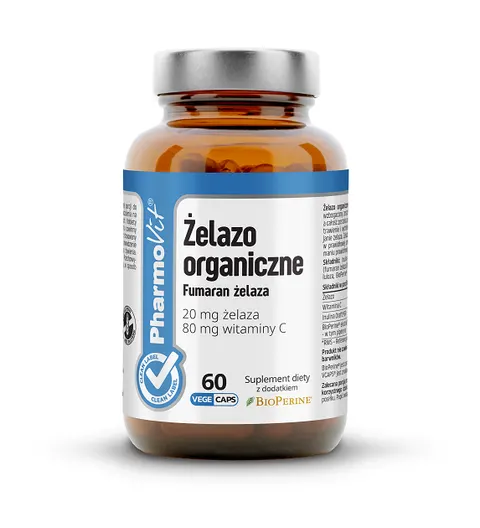 Żelazo organiczne - Fumaran żelaza 60 Kapsułek, 22.53 g Clean Label Pharmovit