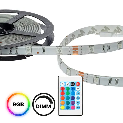 ZESTAW LED RGB 5M ZE STEROWNIKIEM I PILOTEM taśma 4,8W/m