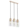 Drewniana lampa wisząca nad stół w stylu skandynawskim transparentne szklane klosze tuby Tantum Alfa 60176 3xE27 100cm x 48cm