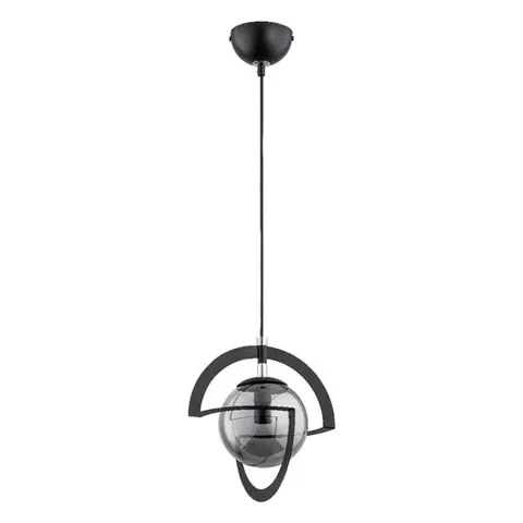 Designerska lampa wisząca czarna z przydymionym szklanym kloszem w ramce Cabrio Alfa 60868 E14 80cm x 24cm