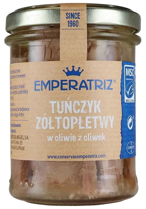 Tuńczyk Żółtopłetwy w Oliwie z Oliwek 200 g (130 g) Słoik Emperatriz