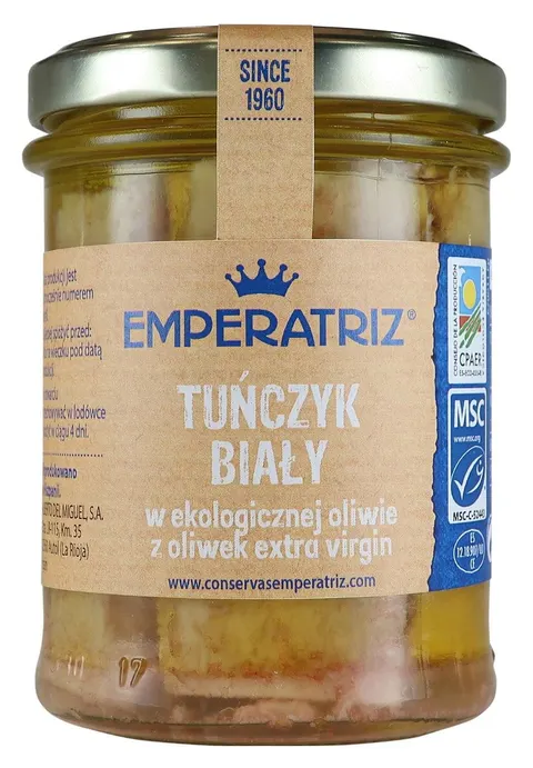Tuńczyk Biały w BIO Oliwie z Oliwek Extra Virgin 200 g (130 g) Słoik Emperatriz