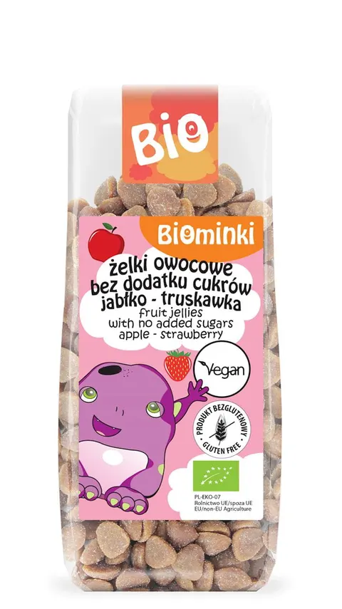 ŻELKI OWOCOWE BEZ DODATKU CUKRÓW JABŁKO - TRUSKAWKA BIO 150 g - BIOMINKI