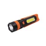 Latarka LED 3W COB + LED pomarańczowa czarna, kompaktowa, z magnesem