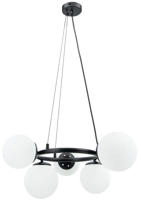 Lampa sufitowa AMARO 5xE14 czarna kule białe Elem 8278/5 BL