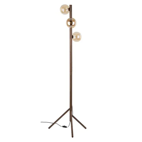 Lampa podłogowa ESTERA WOOD 3xG9 drewno orzech klosze bursztynowe TK-Lighting 16151