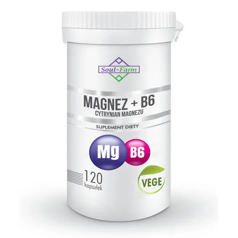 Magnez + Witamina B6 120 Kapsułek (97,5 mg + 1,4 mg) Soul Farm