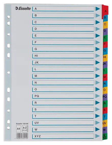 Przekładki alfabetyczne A4 A-Z ESSELTE karton kol. biały 100166