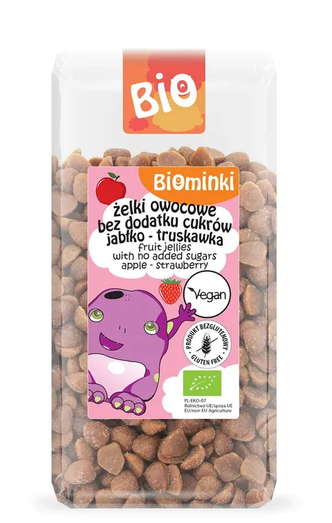 Żelki Owocowe Bez Dodatku Cukrów Jabłko - Truskawka Bezglutenowe BIO 400 g Biominki
