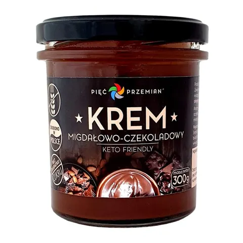 KREM MIGDAŁOWO - CZEKOLADOWY BEZ DODATKU CUKRÓW BEZGLUTENOWY KETO 300 g - PIĘĆ PRZEMIAN