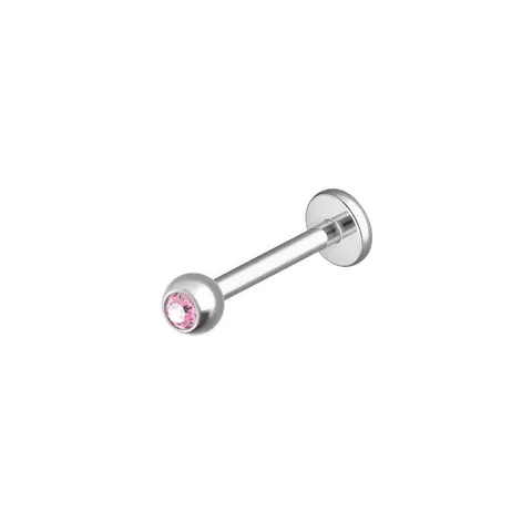Labret stalowy z różową cyrkonią - srebrny