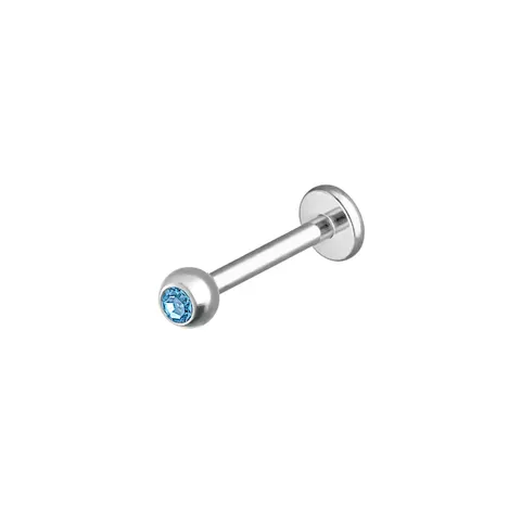Labret stalowy z błękitną cyrkonią - srebrny