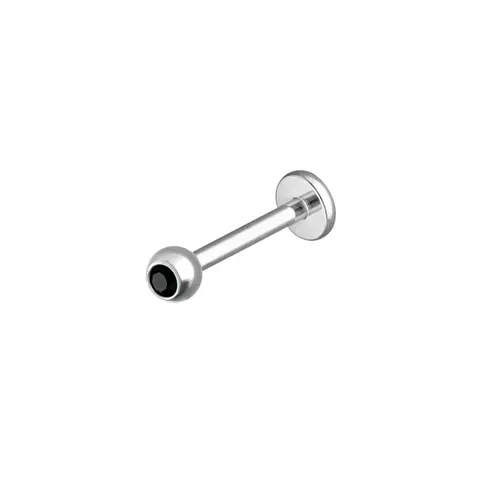 Labret stalowy z czarną cyrkonią - srebrny