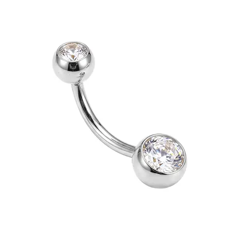 Kolczyk do pępka ze Stali 316L z cyrkoniami Crystal - srebrny