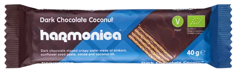 WAFELEK Z KREMEM KOKOSOWO - KAKAOWYM W POLEWIE CZEKOLADOWEJ BIO 40 g - HARMONICA
