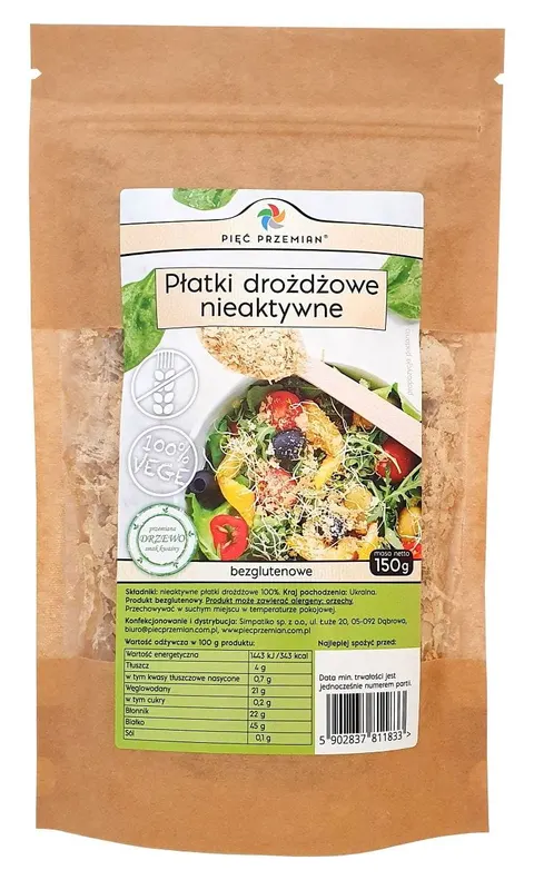 PIĘĆ PRZEMIAN Płatki drożdżowe nieaktywne 100% bezglutenowe 150g