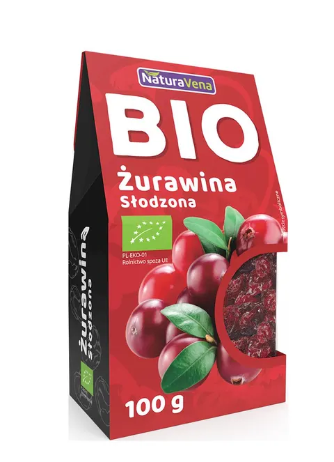 Żurawina Słodzona Cukrem Trzcinowym BIO 100 g Naturavena