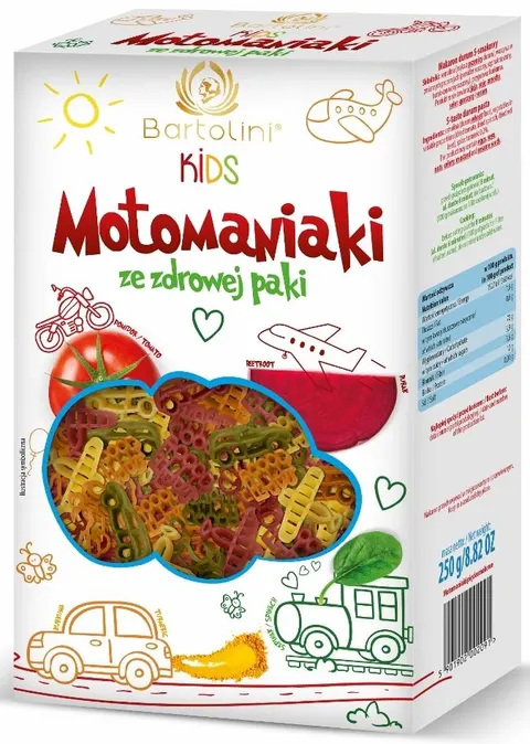 Makaron Pszenny 5-smakowy dla Dzieci Motomaniaki 250 g Bartolini