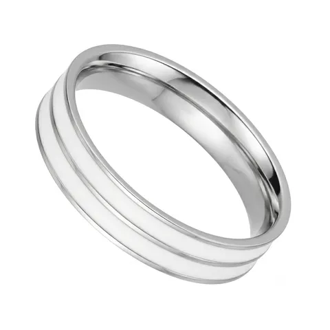 Obrączka stalowa 4,5 mm z emaliowanymi białymi paskami - srebrna