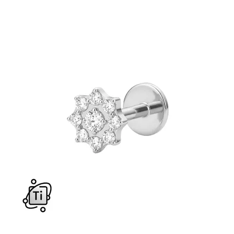 Labret tytanowy KWIATEK z cyrkonii Crystal - srebrny