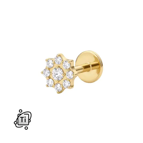 Labret tytanowy KWIATEK z cyrkonii Crystal - złoty
